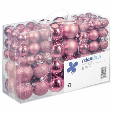 Relaxdays kerstballen - 100x st - roze - 3, 4 en 6 cm -kunststof product