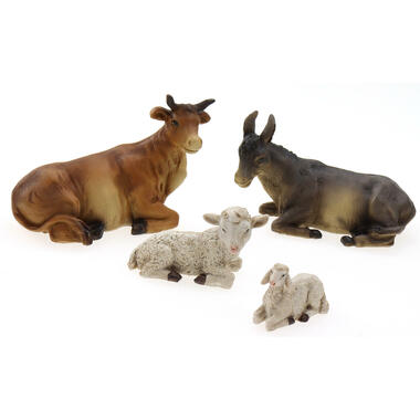 Kerststal dieren - beeldjes - 4x st - os, ezel, schaap, lammetje product