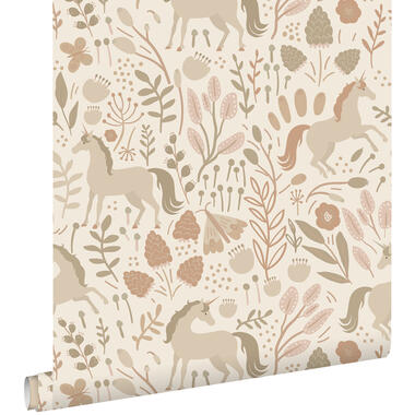 ESTAhome behang - unicorns - beige en terracotta roze - 0.53 x 10.05 m - 139806 product