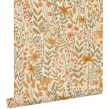 ESTAhome behang - veldbloemen - oranje en vergrijsd groen - 50 x 900 cm - 139791 product