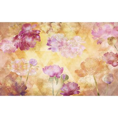 Sanders & Sanders fotobehang - bloemen - roze, geel en goud - 400 x 250 cm product