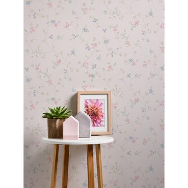 Livingwalls behang - bloemmotief - crème, groen, blauw en roze product