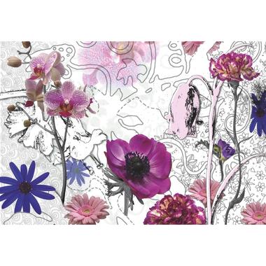 Sanders & Sanders fotobehang - bloemen - paars, blauw en wit - 368 x 254 cm product