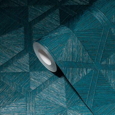 Livingwalls behang - geometrische vormen - turquoise, roest bruin en goud product