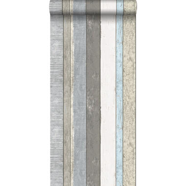 Walls4You behang - verweerde houten planken - grijs, blauw en beige product