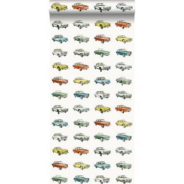 Walls4You behang - getekende vintage auto's - multicolor op wit product