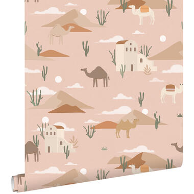 ESTAhome behang - kamelen en cactussen - terracotta roze - 50 x 900 cm - 139703 product