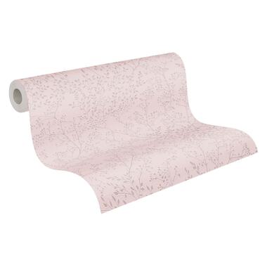 A.S. Création behang - bloemmotief - roze en glanzend wit - 53 cm x 10,05 m - AS product