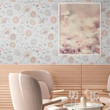 Livingwalls behang - bloemmotief - grijs, roze en beige - 53 cm x 10,05 m - AS product