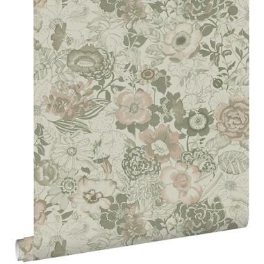 ESTAhome behang - vintage bloemen - vergrijsd groen - 50 x 900 cm - 139765 product