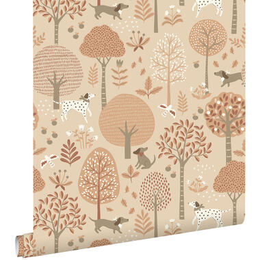 ESTAhome behang - honden - beige en terracotta roze - 50 x 900 cm - 139711 product