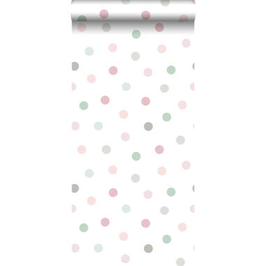 Walls4You behang - grote stippen - groen, roze en grijs - 53 cm x 10.05 m product