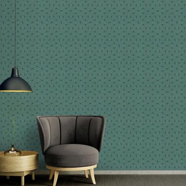 Livingwalls behang - art deco motief - petrolblauw en goud - 53 cm x 10,05 m product