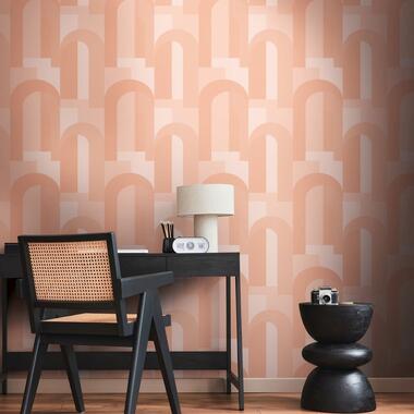 Livingwalls behang - art deco motief - oranje en beige - 53 cm x 10,05 m - AS product