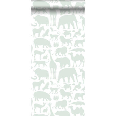 Walls4You behang - jungle dieren - lichtgroen en wit - 0,53 x 10,05 m - 935318 product