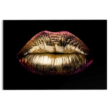 Glasschilderij Perfect Lips - 78x116cm - Goudkleurig product