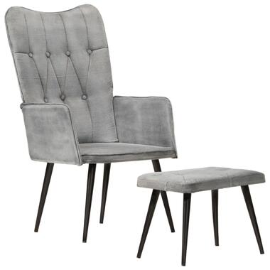 vidaXL Fauteuil met voetenbank vintage stijl canvas grijs product