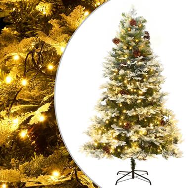 vidaXL Kerstboom met LED en dennenappels 225 cm PVC en PE groen product