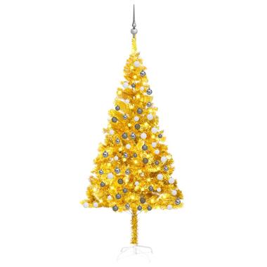 vidaXL Kunstkerstboom met verlichting en kerstballen 180 cm PET goud product