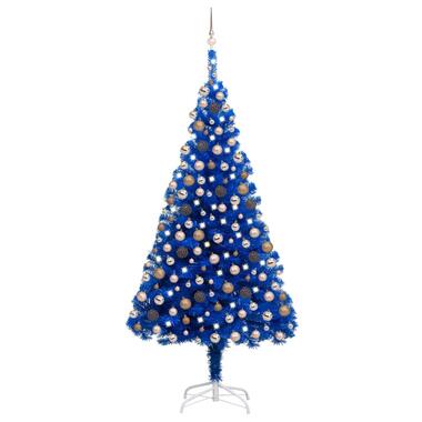 vidaXL Kunstkerstboom met verlichting en kerstballen 240 cm PVC blauw product