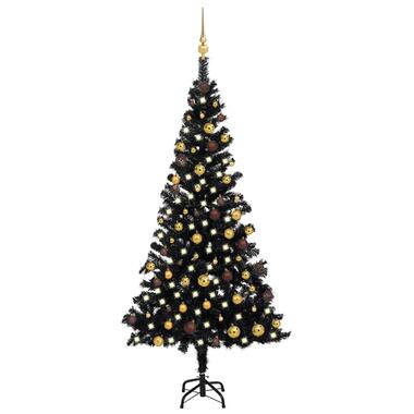 vidaXL Kunstkerstboom met verlichting en kerstballen 180 cm PVC zwart product