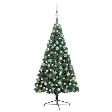 vidaXL Kunstkerstboom met verlichting en kerstballen half 120 cm groen product