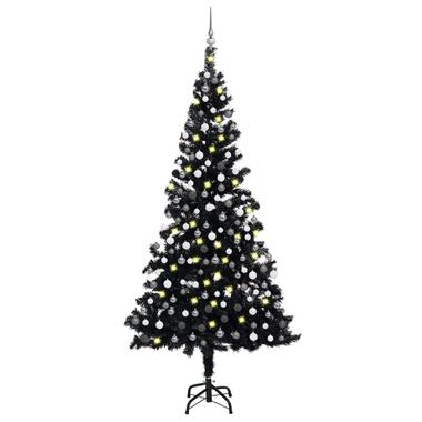 vidaXL Kunstkerstboom met verlichting en kerstballen 210 cm PVC zwart product