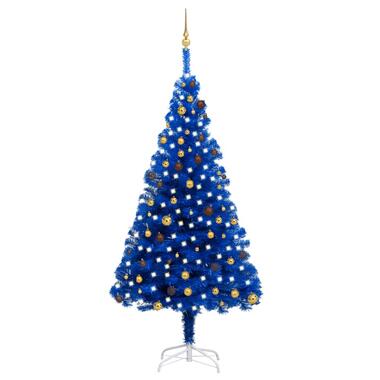 vidaXL Kunstkerstboom met verlichting en kerstballen 240 cm PVC blauw product