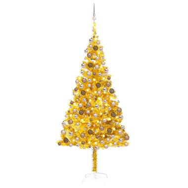 vidaXL Kunstkerstboom met verlichting en kerstballen 210 cm PET goud product