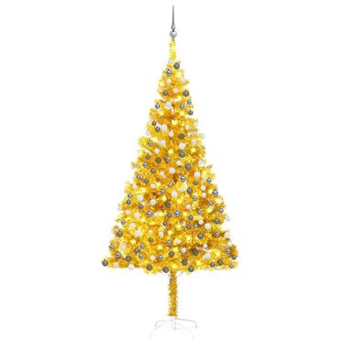 vidaXL Kunstkerstboom met verlichting en kerstballen 210 cm PET goud product