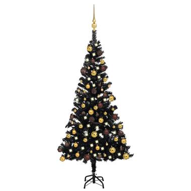 vidaXL Kunstkerstboom met verlichting en kerstballen 120 cm PVC zwart product