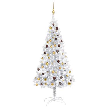 vidaXL Kunstkerstboom met verlichting en kerstballen 210 cm PET zilver product