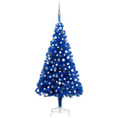 vidaXL Kunstkerstboom met verlichting en kerstballen 180 cm PVC blauw product