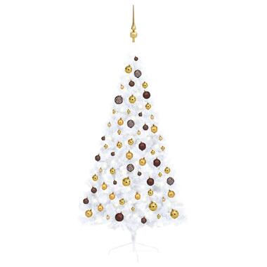 vidaXL Kunstkerstboom met verlichting en kerstballen half 150 cm wit product