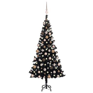 vidaXL Kunstkerstboom met verlichting en kerstballen 150 cm PVC zwart product