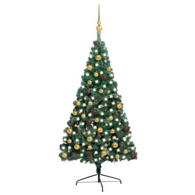 vidaXL Kunstkerstboom met verlichting en kerstballen half 210 cm groen product