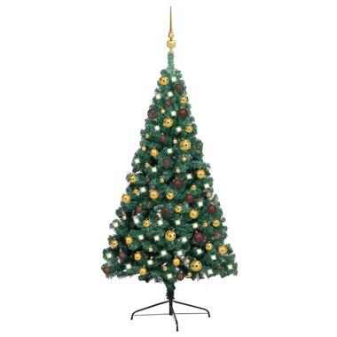 vidaXL Kunstkerstboom met verlichting en kerstballen half 120 cm groen product