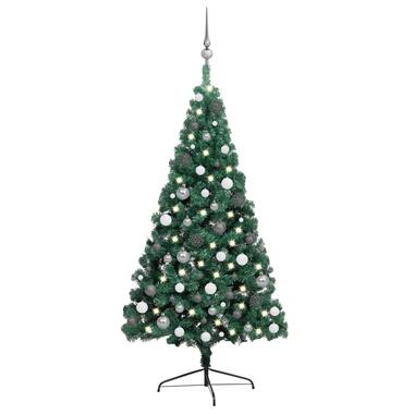 vidaXL Kunstkerstboom met verlichting en kerstballen half 240 cm groen product