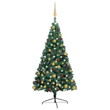 vidaXL Kunstkerstboom met verlichting en kerstballen half 240 cm groen product