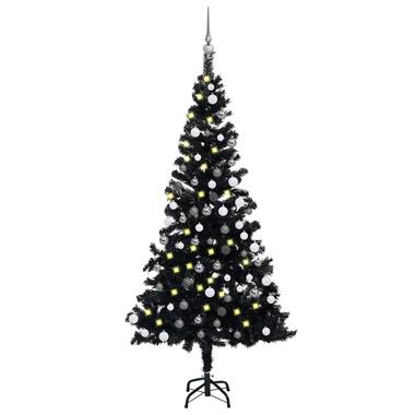 vidaXL Kunstkerstboom met verlichting en kerstballen 180 cm PVC zwart product