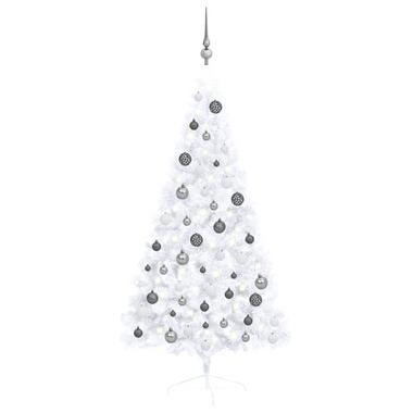 vidaXL Kunstkerstboom met verlichting en kerstballen half 150 cm wit product