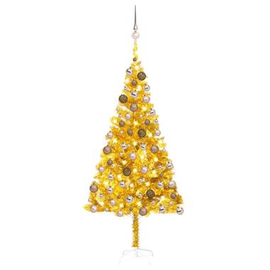 vidaXL Kunstkerstboom met verlichting en kerstballen 180 cm PET goud product