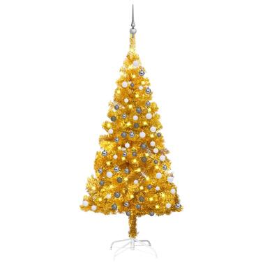 vidaXL Kunstkerstboom met verlichting en kerstballen 150 cm PET goud product