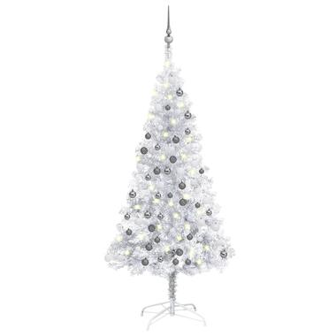 vidaXL Kunstkerstboom met verlichting en kerstballen 150 cm PET zilver product