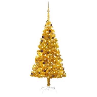 vidaXL Kunstkerstboom met verlichting en kerstballen 180 cm PET goud product