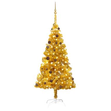 vidaXL Kunstkerstboom met verlichting en kerstballen 180 cm PET goud product