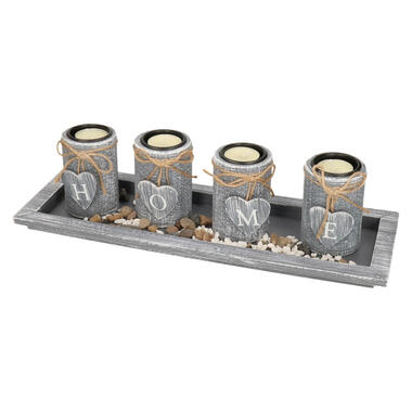 Kaarsenhouders set - home deco - 4x kaarsen en onderbord - hout product