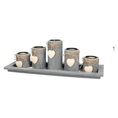 Kaarsenhouders set - home deco - 5x kaarsen en onderbord - hout product