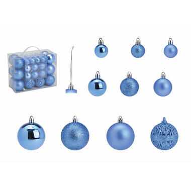 G. Wurm Kerstballen - set 50x st - blauw - 3,4,6 cm product