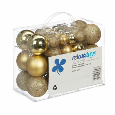 Relaxdays kerstballen - 50x st - goud - 3, 4 en 6 cm -kunststof product